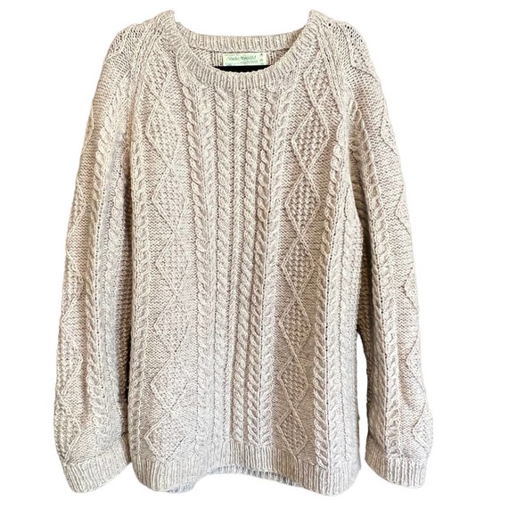 Studio Mayo Sweaters - Studio Mayo Handknit Irish Wool Cable Knit Fisherman Sweater Cream Women's XL?